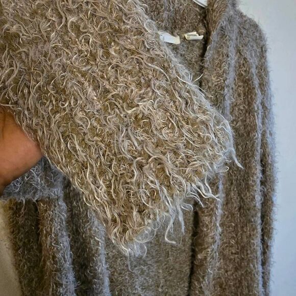 Anthropologie Sleeping on Snow Fuzzy Hooded Cardigan Tan S Soft Cozy Open Front - Picture 10 of 15